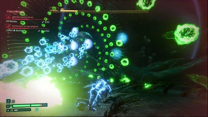 It's a little harder to avoid a quick attack with blue orbs, but fortunately, they don't do much damage when they hit - Return: Ophion - boss, how to defeat? - Bosses - Returnal Guide
