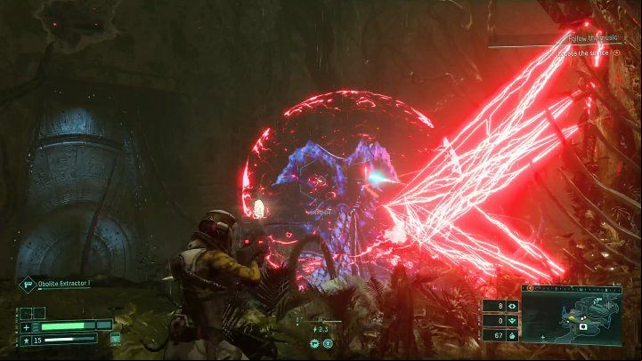 The first new and dangerous opponent in the Echoing Ruins is a large monster with many legs - Returnal: Echoing Ruins – biom - Biomes - Returnal Guide