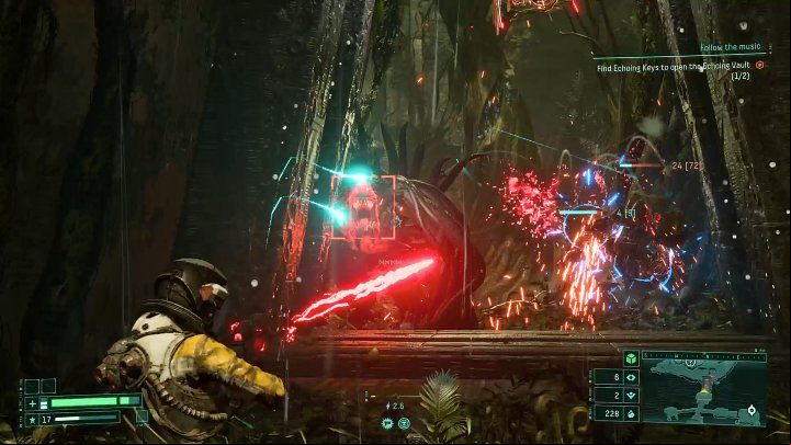 The other dangerous enemy you may encounter exploring the Echoing Ruins is a four-legged creature you may from the Overgrown Ruins, the first biome - Returnal: Echoing Ruins – biom - Biomes - Returnal Guide