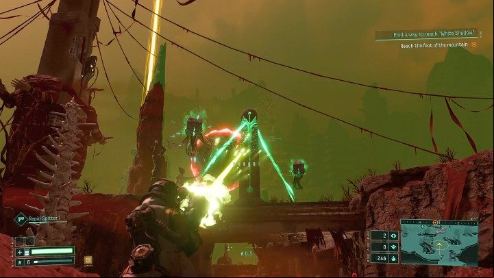 Some areas of Atropos feature tall obelisks that emit green light - Returnal: Combat - Basics - Returnal Guide