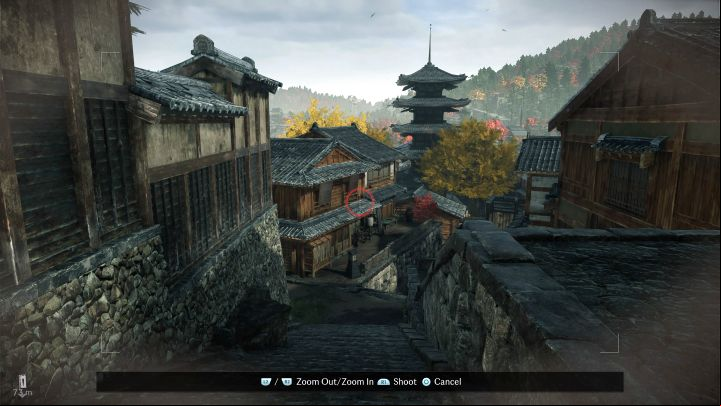 Place yourself near the steep steps between the buildings and photograph the pagoda of Hokanji temple - Rise of the Ronin: All photographies in the Kyoto region - Secrets and Collectibles - Rise of the Ronin Guide