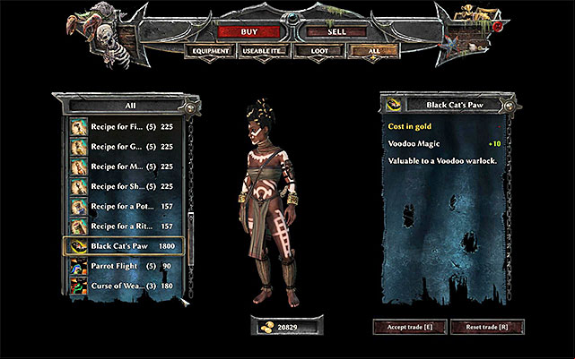 The paw is offered by Bahati for sale - Kila - Legendary items - Risen 3: Titan Lords - Game Guide and Walkthrough