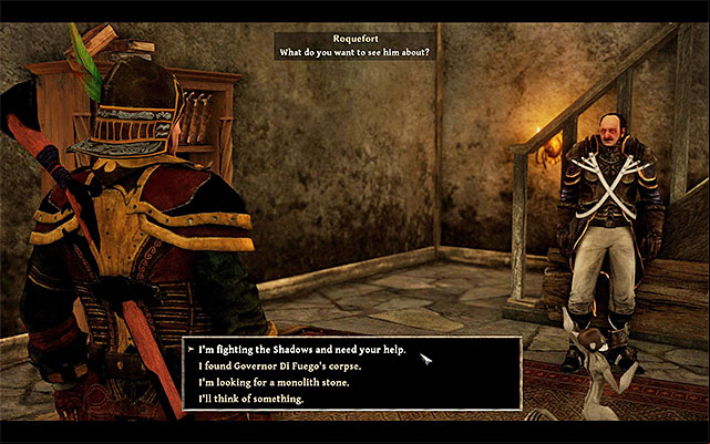 You can pick one of several reasons, for which you want to see the commandant - The Commandant of Tacarigua - Side Quests - Tacarigua - Risen 3: Titan Lords - Game Guide and Walkthrough