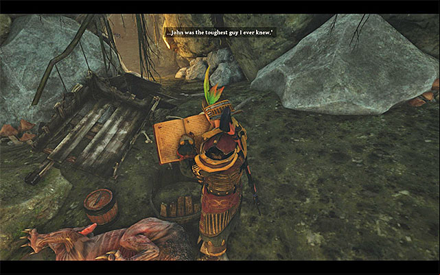 Examine the cave neighboring the camp in which the demon hunter Sharp can be found. - Johns Treasure - Side Quests - Taranis - Risen 3: Titan Lords - Game Guide and Walkthrough