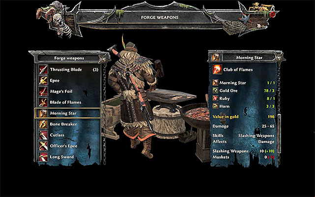 Melee weapons forging window - Crafting - Risen 3: Titan Lords - Game Guide and Walkthrough
