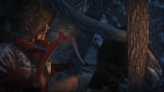 Soon, you will reach a makeshift shelter of roots of the tree above, which will in a moment stop the bears charge - Rise of the Tomb Raider: Investigate the ruins walkthrough - Siberian Wilderness - Echoes of the Past - Rise of the Tomb Raider Guide