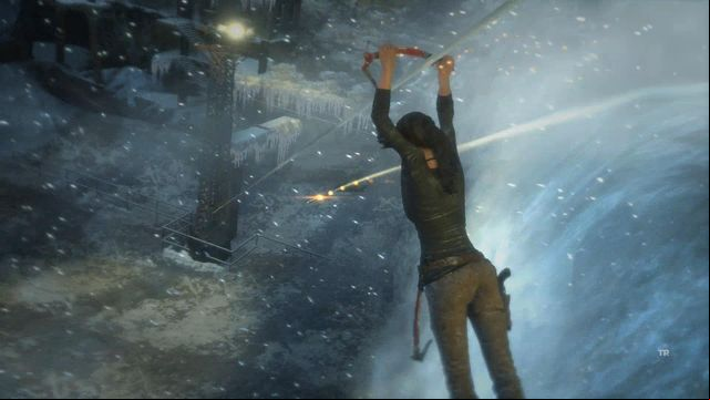After several dozens of seconds of escaping, zip down the extended lines - Rise of the Tomb Raider: Survive the freezing waters, walkthrough - Fugitive - Rise of the Tomb Raider Guide