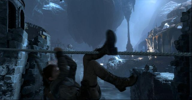 Slide to the next part of the underground using the rope, where you will have to fight some Trinity mercenaries - Rise of the Tomb Raider: Break through the door, walkthrough - Shortcut - Rise of the Tomb Raider Guide
