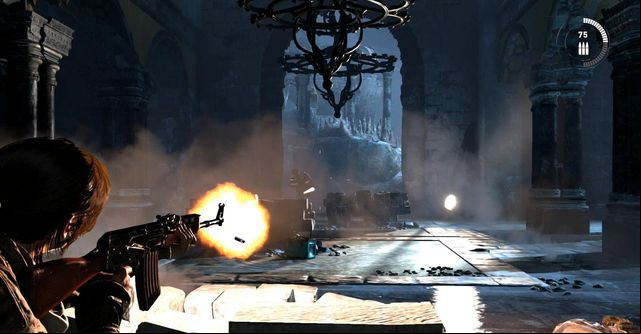 You need to watch out for enemies with knives - Rise of the Tomb Raider: Break through the door, walkthrough - Shortcut - Rise of the Tomb Raider Guide