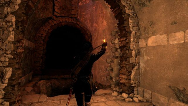 As you follow the corridor, you need to cross the fragment of the floor that crumbles under you - Rise of the Tomb Raider: Break through the door, walkthrough - Shortcut - Rise of the Tomb Raider Guide