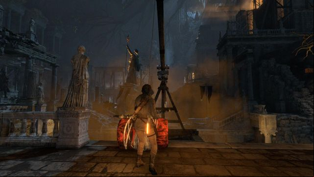 Release the second barrel from the ramp and tie it up to the other arm of the balance beam, thanks to which you will level the beam and raise the first barrel a bit above the water level - Rise of the Tomb Raider: Find a way to escape with the Atlas, walkthrough - Rising Tide - Rise of the Tomb Raider Guide