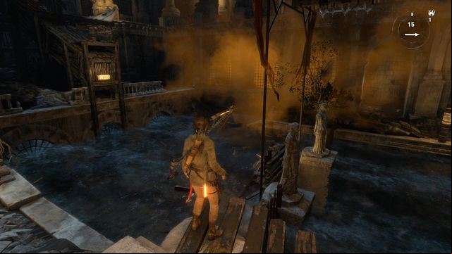 At the other side of the yard, there is another balance beam - Rise of the Tomb Raider: Find a way to escape with the Atlas, walkthrough - Rising Tide - Rise of the Tomb Raider Guide