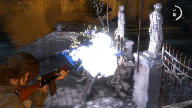 Shoot at the barrel, which destroys the blockade and makes a way - Rise of the Tomb Raider: Find a way to escape with the Atlas, walkthrough - Rising Tide - Rise of the Tomb Raider Guide