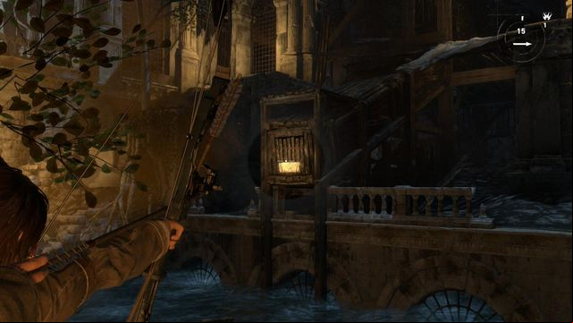 Get over to the other side of the pool and shoot at the lid again - Rise of the Tomb Raider: Find a way to escape with the Atlas, walkthrough - Rising Tide - Rise of the Tomb Raider Guide