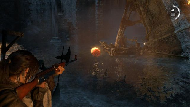 Now, fire at the barrel - Rise of the Tomb Raider: Find a way to escape with the Atlas, walkthrough - Rising Tide - Rise of the Tomb Raider Guide