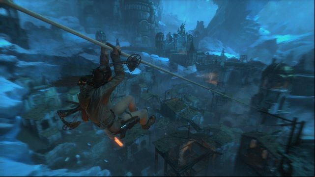 Zip down the line and you will walk into the ruins - Rise of the Tomb Raider: Get through the first gate, walkthrough - The Frozen City - Rise of the Tomb Raider Guide