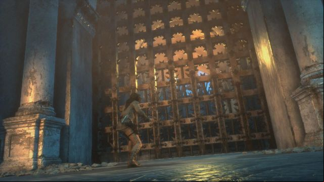 After you reach the gate, it will be shut close and you will get under fire from the trebuchet at the other side of the location - Rise of the Tomb Raider: Get through the first gate, walkthrough - The Frozen City - Rise of the Tomb Raider Guide