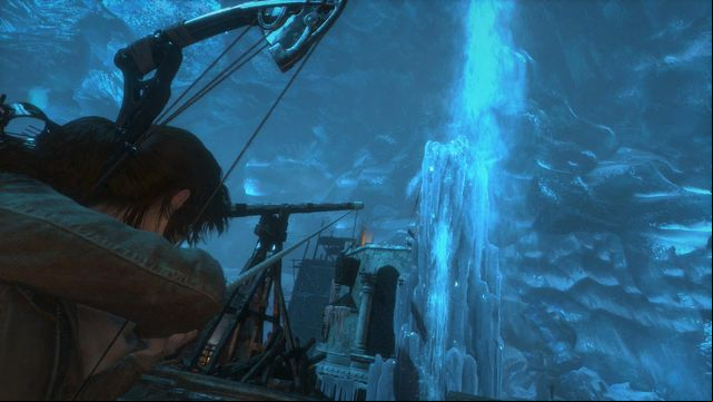 Change positions and shoot at the arm of the balance beam thanks to which you change its position and get the bucket under the water to fill with water - Rise of the Tomb Raider: Go to the other trebuchet, walkthrough - Gate Crasher - Rise of the Tomb Raider Guide