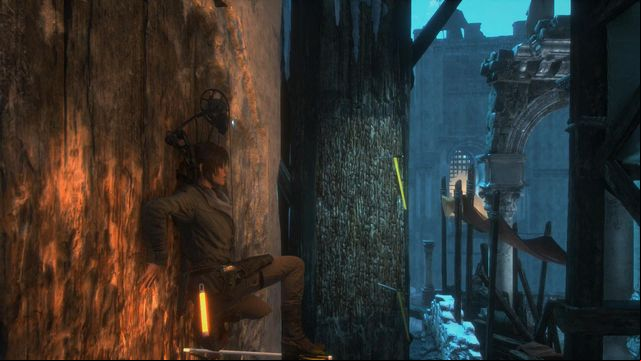 Jump onto the arrow and drive another one into the structure, just like in the screenshot - Rise of the Tomb Raider: Climb the tower, walkthrough - You Shall Not - Rise of the Tomb Raider Guide