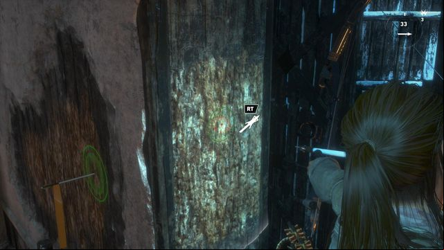 After you jump onto that one, drive more arrows into the part shown in the screenshot - Rise of the Tomb Raider: Climb the tower, walkthrough - You Shall Not - Rise of the Tomb Raider Guide