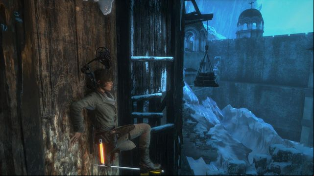 From here, you can jump over towards the white planks - Rise of the Tomb Raider: Climb the tower, walkthrough - You Shall Not - Rise of the Tomb Raider Guide