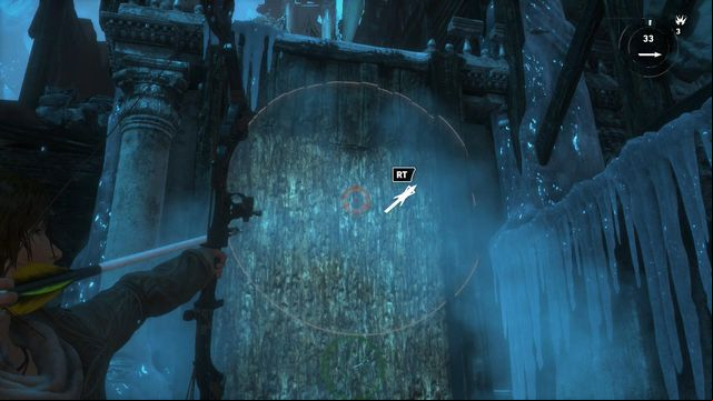 As you climb up the tower, you will have to shoot some more arrows at the wooden surface - Rise of the Tomb Raider: Climb the tower, walkthrough - You Shall Not - Rise of the Tomb Raider Guide
