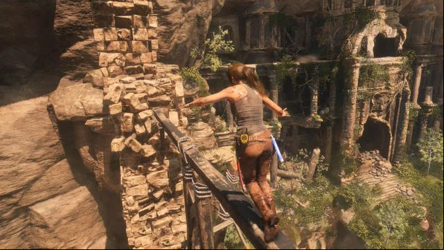 Walk further left through the wooden beam - Rise of the Tomb Raider: Find the entrance to the Prophets Tomb walkthrough - Syria - Lost tomb - Rise of the Tomb Raider Guide