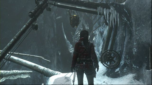 Spin the turning wheel and climb onto the mast quickly, where you can jump over onto the container - Rise of the Tomb Raider: Tomb - Ice Ship 1/9, Glacial Caverns secrets, tips - Glacial Caverns - Rise of the Tomb Raider Guide