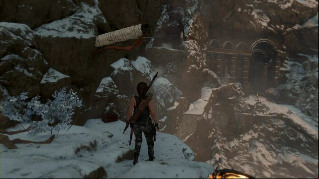 Then, use the rope arrow to get to the net ledge, where you find the relic - Rise of the Tomb Raider: Relics, Soviet Installation secrets, map, tips - Soviet Installation - Rise of the Tomb Raider Guide