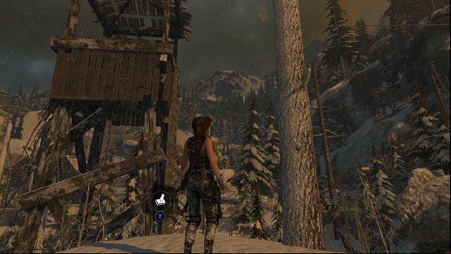 On the highest rock, next to the watchtower - Rise of the Tomb Raider: Chests, crypt treasures, Soviet Installation secrets - Soviet Installation - Rise of the Tomb Raider Guide