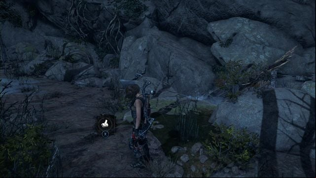 In the middle of the path, at on level with wood scattered in the river - Rise of the Tomb Raider: Survival caches, Geothermal Valley secrets, map - Geothermal Valley - Rise of the Tomb Raider Guide