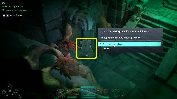 Go down the stairs on the left and activate the glyph plate marked in the picture above - Ruined King: The Buhru Temple puzzle - how to open the door? - FAQ - Ruined King Guide
