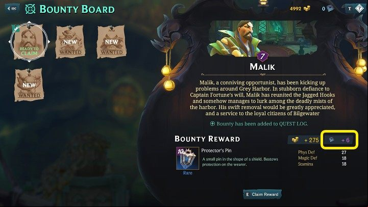 Collecting rewards for bounties in Ruined King: A League of Legends Story is very simple - all you have to do is go back to Bilgewater and interact with the bounty board, select the completed contract and click the Claim Reward button - Ruined King: Bounties - Basics - Ruined King Guide