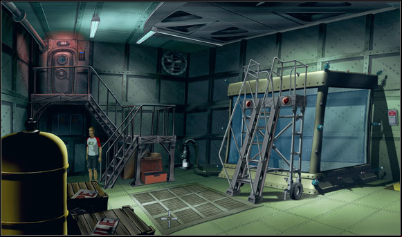 Brian didn't want to wait so long so he pressed red button opening the cargo room door - Diving for trantonite - Chapter V: Shipped to the Past - Runaway 2: The Dream of the Turtle - Game Guide and Walkthrough