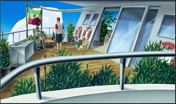 He went to the terrace where he found his old friend - Rutger who told him the reason of memory loss - Hello my old friends - Chapter V: Shipped to the Past - Runaway 2: The Dream of the Turtle - Game Guide and Walkthrough
