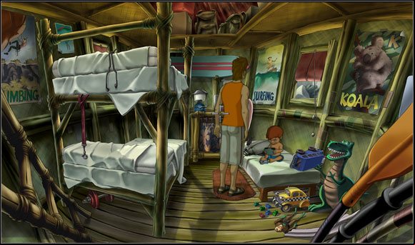 He went to the Knife's hut and looked at the boy's toy - Bringing Aolani back to life - Chapter II: Surfin' Mala - Runaway 2: The Dream of the Turtle - Game Guide and Walkthrough