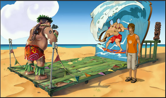 There was a beachside photo stand nearby that could be used to make a photo of Brian, but first he had to gain coins or tokens to make it run - Preparing to personate the professor - Chapter II: Surfin' Mala - Runaway 2: The Dream of the Turtle - Game Guide and Walkthrough