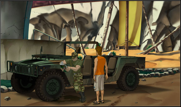 The soldier introduced himself as Zachariah O'Connor - Getting the motorboat - Chapter II: Surfin' Mala - Runaway 2: The Dream of the Turtle - Game Guide and Walkthrough