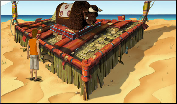 Then he came across a bucking bronco standing on the beach - Getting the motorboat - Chapter II: Surfin' Mala - Runaway 2: The Dream of the Turtle - Game Guide and Walkthrough
