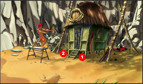 Brian was interested in the surfers Lokelani mentioned, so he decided to visit their place near the Alaula Cove - Aloha! - Chapter II: Surfin' Mala - Runaway 2: The Dream of the Turtle - Game Guide and Walkthrough