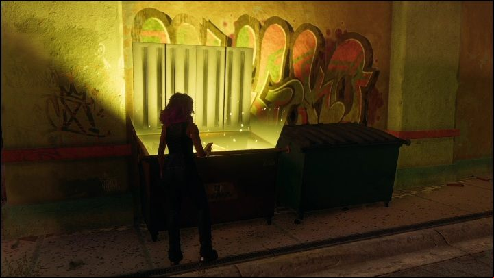 To complete this activity, you only need to search the dumpster that glows gold - Saints Row 2022: Discoveries (Mercado) - list and description of activity - Mercado - Saints Row Guide, Walkthrough