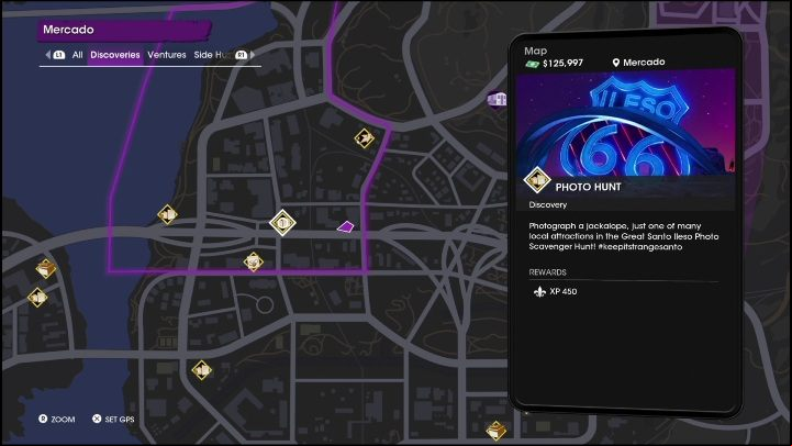 This Photo Hunt activity is located in the central part of the location, at the crossroad of the main roads - Saints Row 2022: Discoveries (Mercado) - list and description of activity - Mercado - Saints Row Guide, Walkthrough