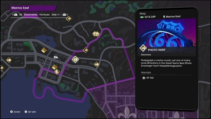 This Photo Hunt activity is located in the western part of the district - Saints Row 2022: Discoveries (East Marina) - list and description of activity - East Marina - Saints Row Guide, Walkthrough