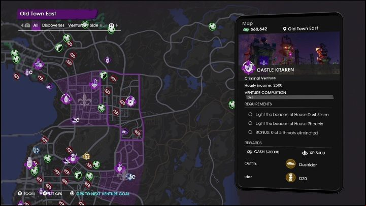 You must build Castle Kraken manually, selecting the location of your choice on the venture map - Saints Row 2022: Castle Kraken - venture description - Ventures - Saints Row Guide, Walkthrough