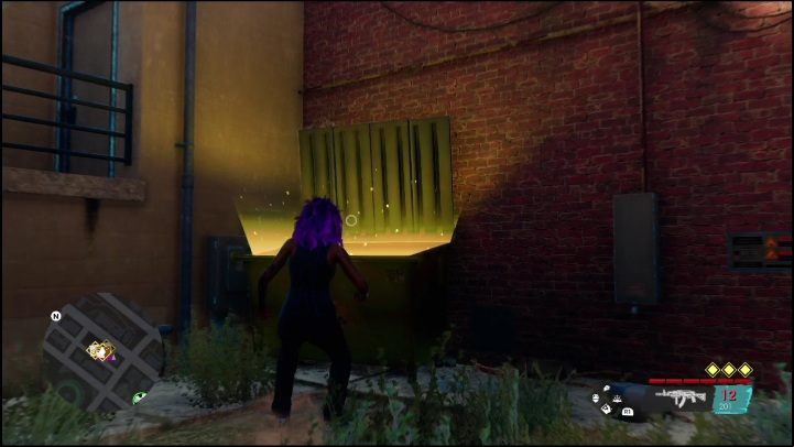 To complete this activity, you only need to search the dumpster that glows gold - Saints Row 2022: Discoveries (East Old Town) - list and description of activity - East Old Town - Saints Row Guide, Walkthrough