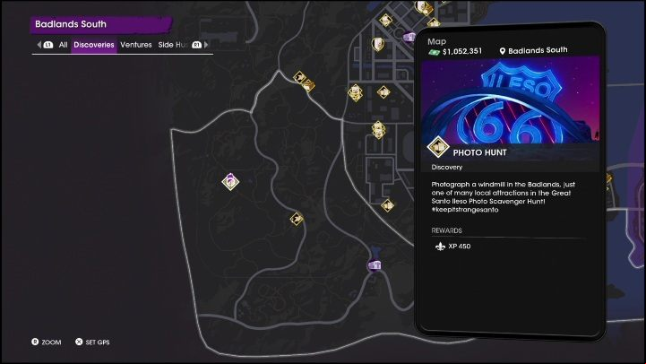 This Photo Hunt activity is located in the western part of the district, in a wide-open area - Saints Row 2022: Discoveries (Badlands South) - list and description of activity - Badlands South - Saints Row Guide, Walkthrough