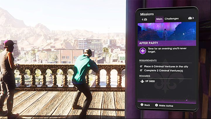 There are two requirements you must meet before unlocking this mission, both related to your ventures - Saints Row 2022: After Party - walkthrough - Walkthrough - Saints Row Guide, Walkthrough