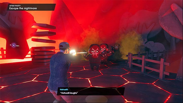 During your escape you must follow a fixed route and gun down hostile Nahualli figurines - Saints Row 2022: After Party - walkthrough - Walkthrough - Saints Row Guide, Walkthrough