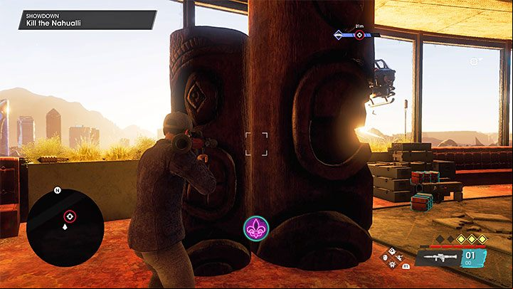 Avoid the helicopter's gunfire between firing rockets and try positioning yourself behind the thick columns - Saints Row 2022: Showdown - walkthrough, final boss - Walkthrough - Saints Row Guide, Walkthrough