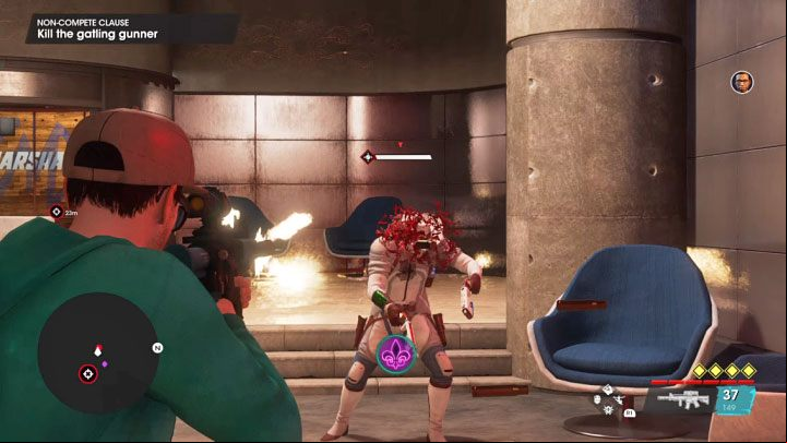 You'll probably have to repeat this at least one more time, as it's very unlikely you'll be able to deplete both the Gunner's armor and health in a single cycle - Saints Row 2022: Non-Compete Clause - walkthrough - Walkthrough - Saints Row Guide, Walkthrough